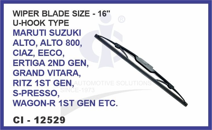 WIPER BLADE 16" U HOOK TYPE MARUTI SUZUKI ALTO, ALTO 800, CIAZ, EECO, ERTIGA 2ND GEN, GRAND VITARA, RITZ 1ST GEN, S-PRESSO, WAGON R 1ST GEN ETC.
